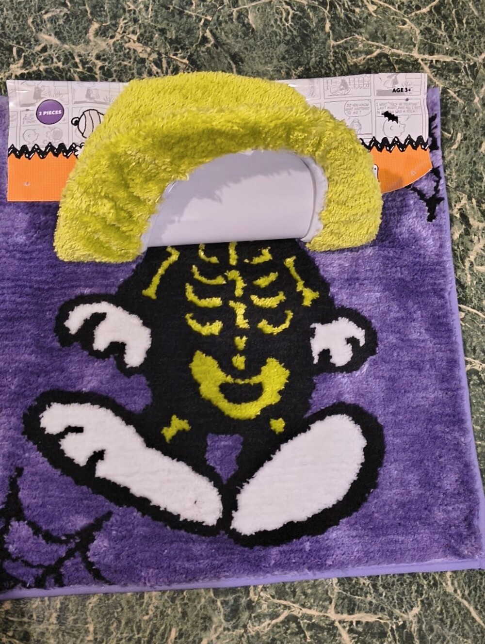 Plush Green & Purple Halloween Peanut Bath Mat Set
